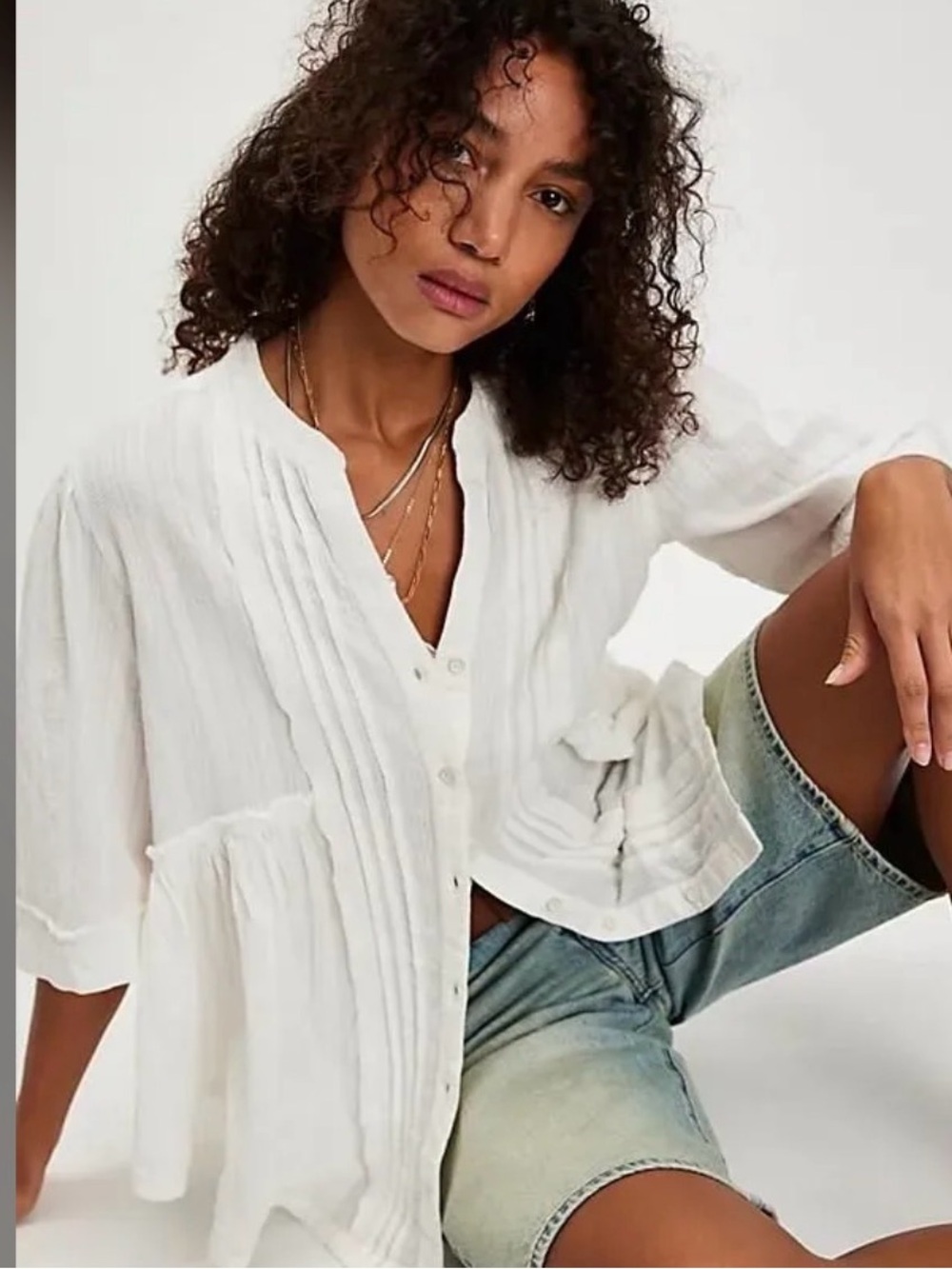 Free People We The Free Willow Button Down Tunic Blouse White XS NWT